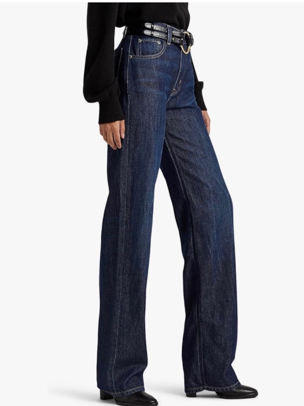 Ralph Lauren High Rise Wide Leg Tall In Indigo Blue Jean Women's Size 16